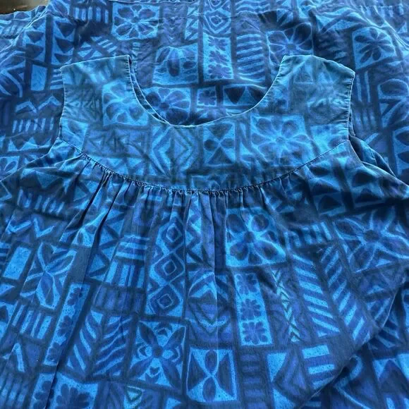 Vintage UI-Maikai hawaiian M dress Blue Muu Muu Sleeveless Midi dress - Picture 6 of 10